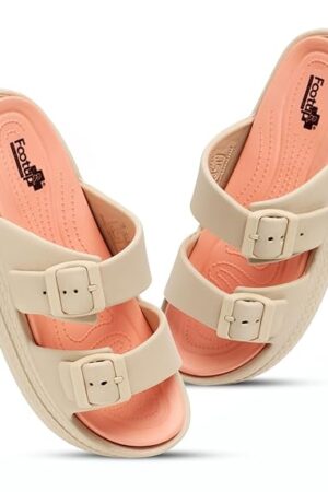 FOOT UP Women’s Orthopedic Dual Buckle Slides | Soft Cushion Sole EVA Slip-On Sandals | Stylish Anti-Slip Comfort Slippers