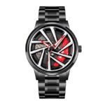 SKMEI New Car Wheel Watch with Rolling Creative Fashion Analog Watch, Black Dial Zink Alloy Case Men's Watch, Stainless Steel Black Color Band, Quartz Movement, Water & Scratch-Resistant-1990
