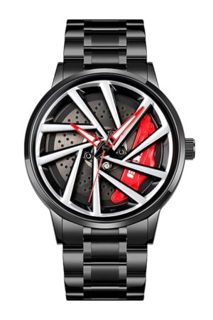 SKMEI New Car Wheel Watch with Rolling Creative Fashion Analog Watch, Black Dial Zink Alloy Case Men's Watch, Stainless Steel Black Color Band, Quartz Movement, Water & Scratch-Resistant-1990