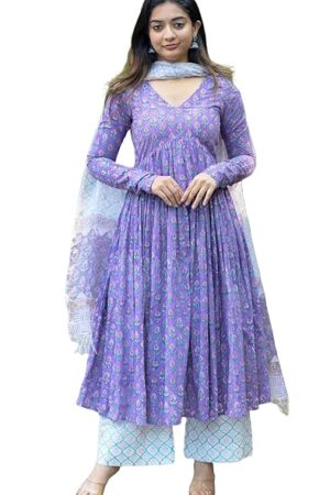 Nermosa Women Printed Anarkali Kurta and Pant Set with Dupatta