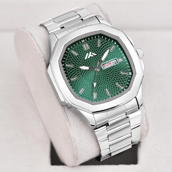 ON TIME OCTUS Analogue Stylish Silver Color Case with Stainless Steel Strap and Day Date Display Men's Wrist Watch - Image 3