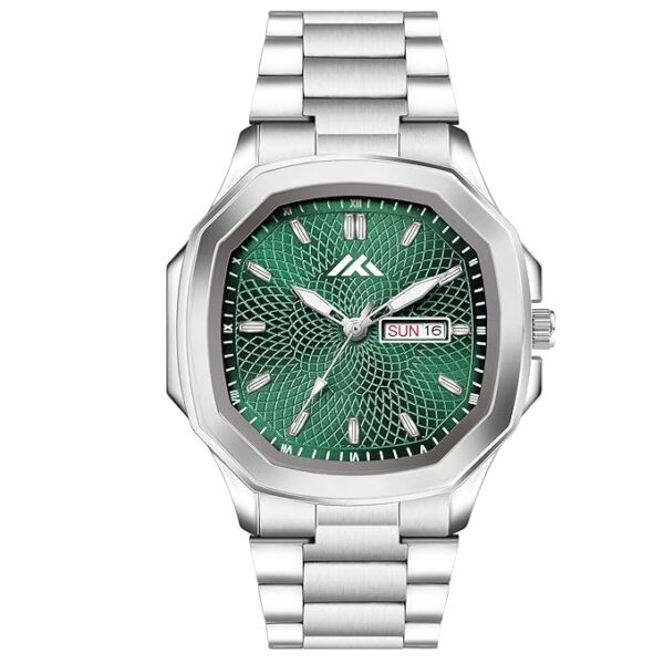 ON TIME OCTUS Analogue Stylish Silver Color Case with Stainless Steel Strap and Day Date Display Men's Wrist Watch